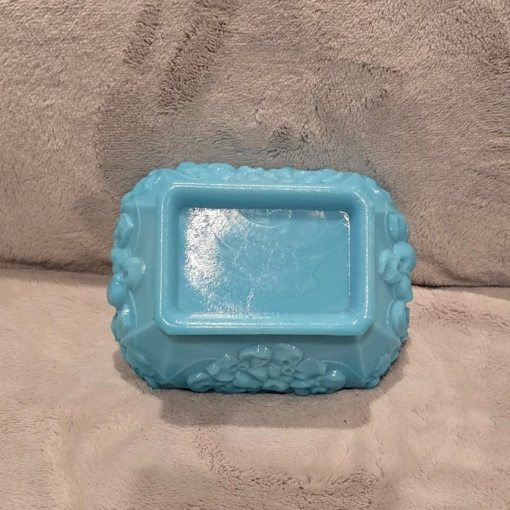 Vintage Portieux Vallerysthal Blue Milk Glass Dog on Rug Bottom Piece 4.75